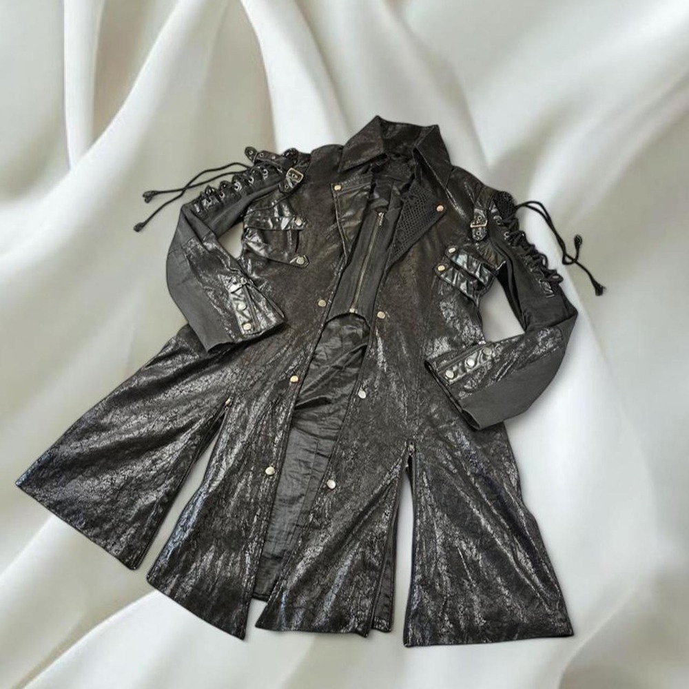 Punk Rave Poisonblack Y-349 Gothic Punk Black Military Long Jacket subversive